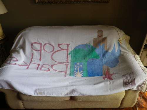 BOPHUTHATSWANA PARKS FULL SIZED FLAG  -  180 x 120CM - HAS STAINING + MINOR HOLES          (6080)