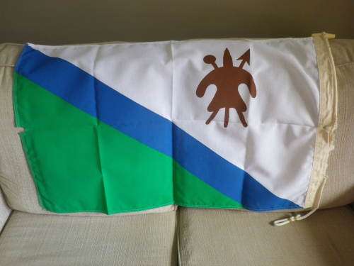 LESOTHO STORM FLAG 90x60CM - 1989 - 2nd VERSION 1987-2006 - HAS DAMAGE SEE PICS             (6081)