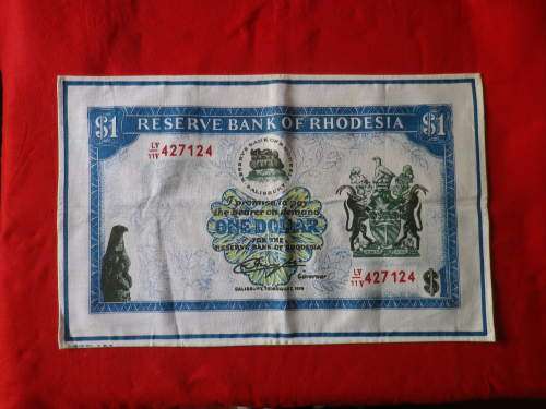 RHODESIAN TEA TOWEL DESIGNED AS $1 NOTE - MADE SUPERSCREEN - SIZE 67.5X42.5cm - GOOD CONDITION(8187)