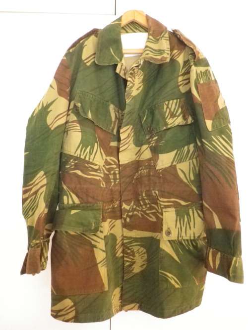 RHODESIAN ARMY CAMMO JACKET - SIZE L - MADE PARAMOUNT - GOOD CONDITION - INSCRIBED - TAG FADED (1087