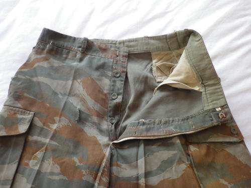 RHODESIAN WAR PICK UP -EX ZIPRA CAMMO TROUSERS, CUBAN SUPPLY - HAS SPLITS, TEARS AND REPAIRS (4129)