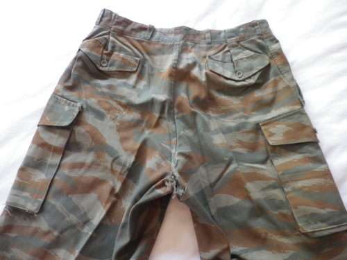 RHODESIAN WAR PICK UP -EX ZIPRA CAMMO TROUSERS, CUBAN SUPPLY - HAS SPLITS, TEARS AND REPAIRS (4129)
