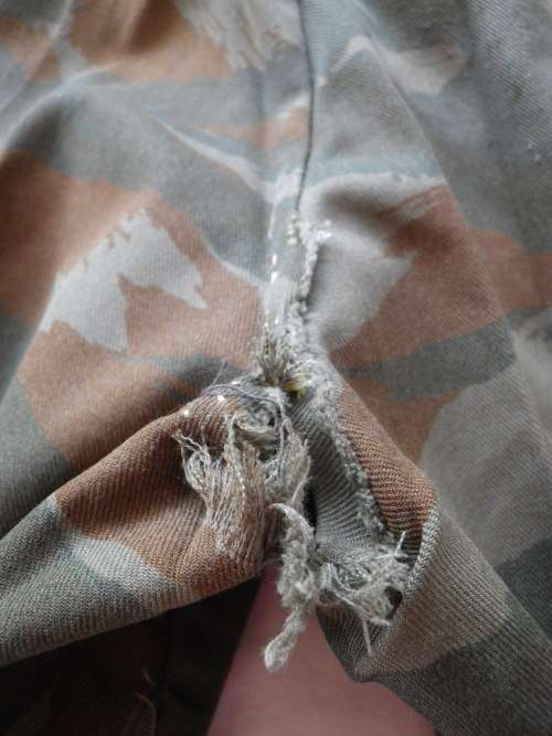 RHODESIAN WAR PICK UP -EX ZIPRA CAMMO TROUSERS, CUBAN SUPPLY - HAS SPLITS, TEARS AND REPAIRS (4129)
