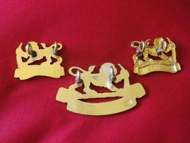 RHODESIAN STAFF CORPS - GOLD ANODISED CAP + FACING PAIR COLLAR BADGES     (8327)