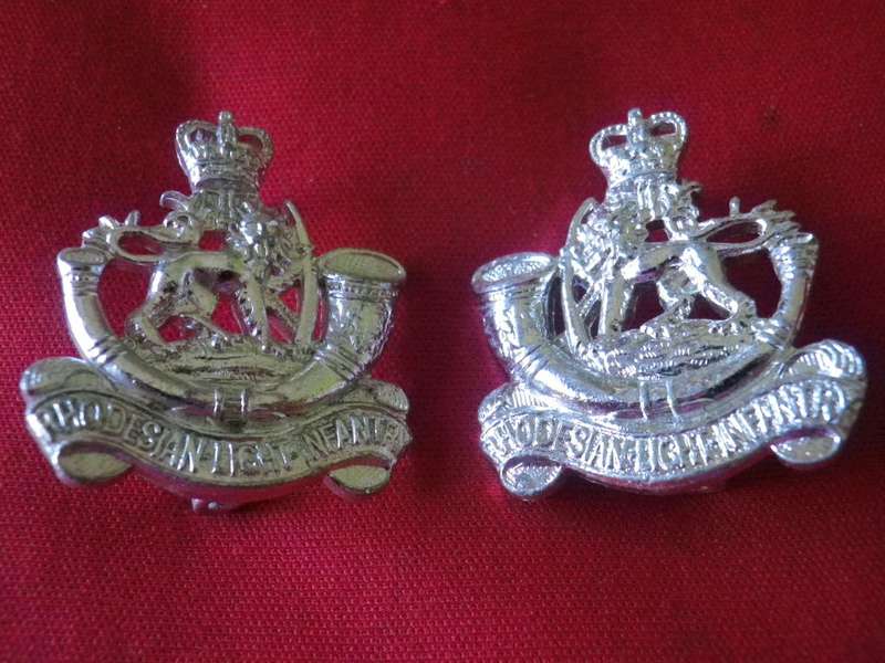 RHODESIA LIGHT INFANTRY - QC FACING PAIR ANODISED COLLAR BADGES              (8364)