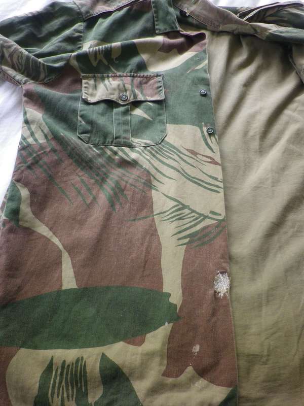 RHODESIAN ARMY LONG SLEEVE CAMMO SHIRT - SOME BUTTONS MISSING + MINOR REPAIRS - PARAMOUNT (8439)