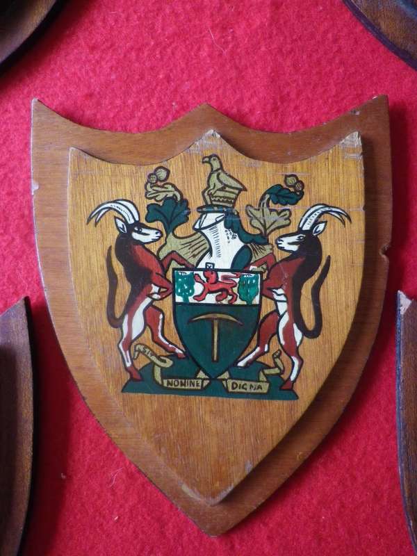 RHODESIAN - PERIOD SET BRIGADE PLAQUES - HAND MADE AND PAINTED - MINOR DAMAGE  SIZES 15.7x19cm(8586)