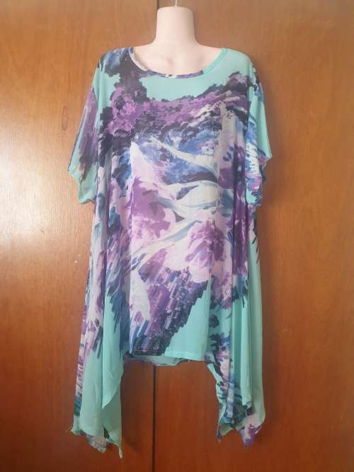 Turquoise & purple cascading chiffon top (free size)