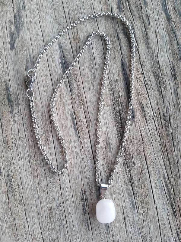 Stainless steel chain with milky quartz gemstone pendant