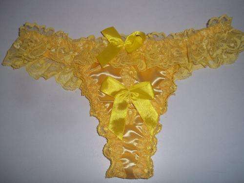 Sexy yellow g-string panties with lace & bows