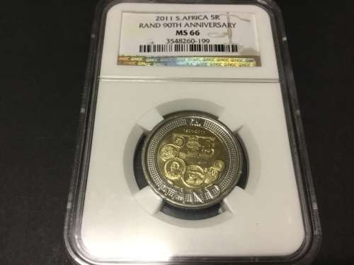 || 2011 Rand 90th Anniversary Five Rand Coin ||  (NGC MS66)