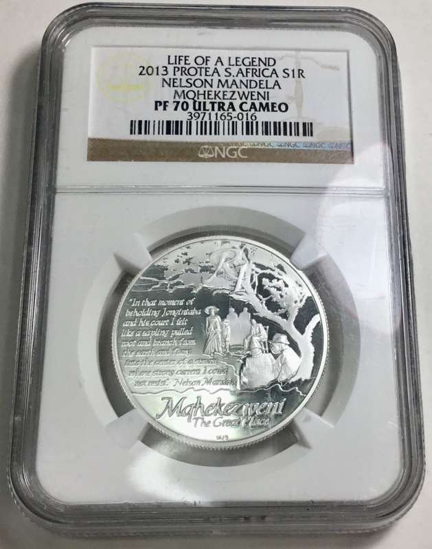 Mandela for Under R1000.00 !!! **2013 SILVER Life of a Legend ONE RAND** Graded PF70