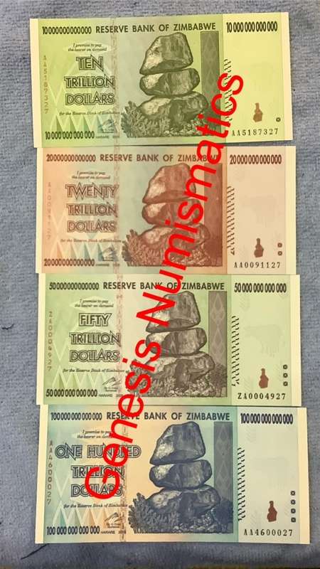 Set of 4 Zimbabwe Banknotes