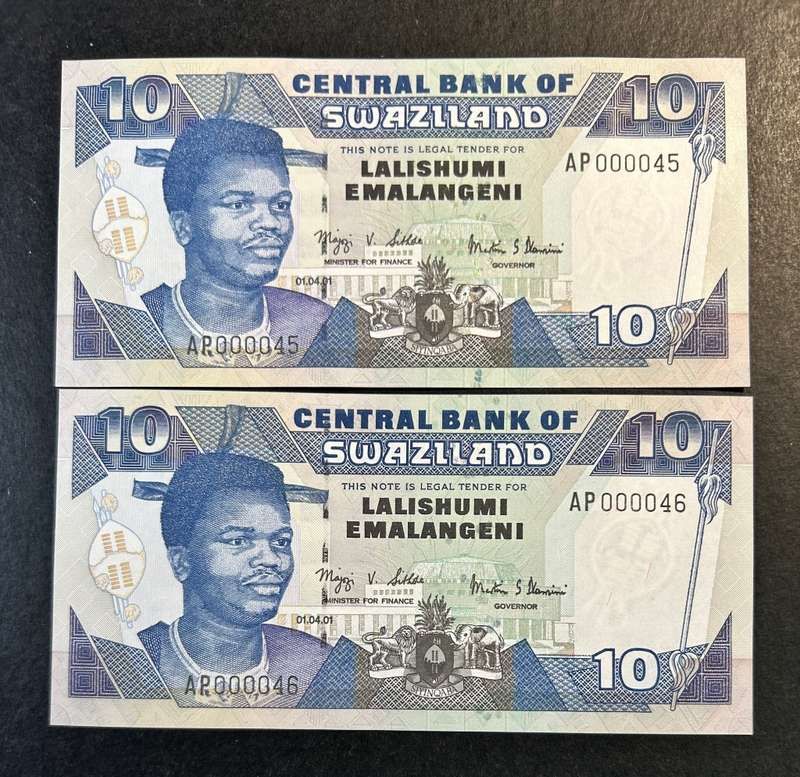 Swaziland 10 Emalangeni notes x 2