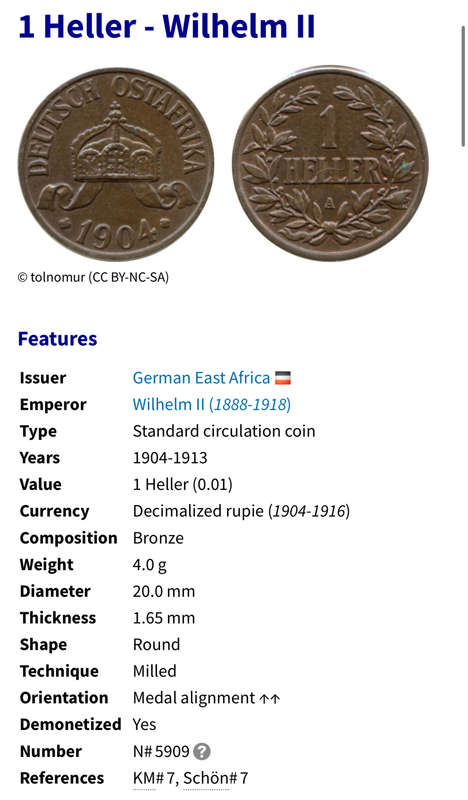 Deutsch Ostafrika 1 Heller 1908