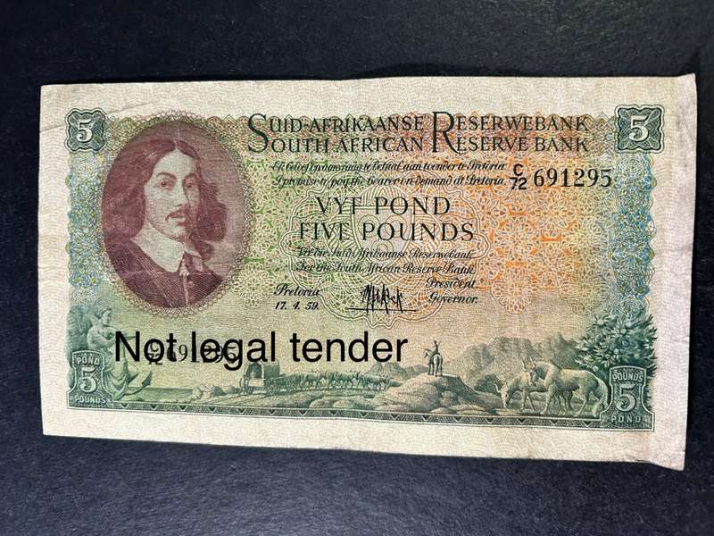 MH de Kock 5 Pounds note.
