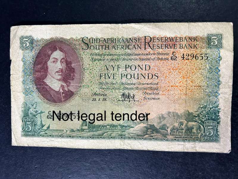 MH de Kock 5 Pounds note.