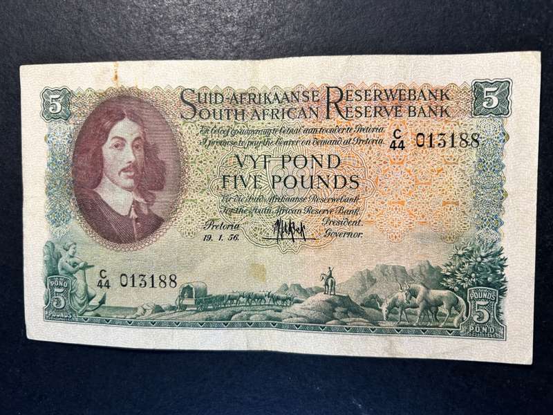 MH de Kock 5 Pound note. 1956