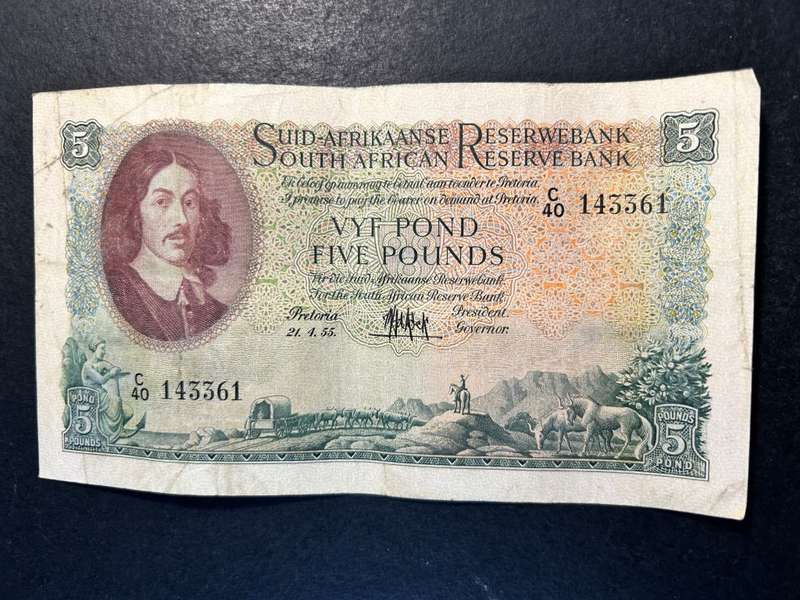 MH de Kock 5 Pound note. 1955