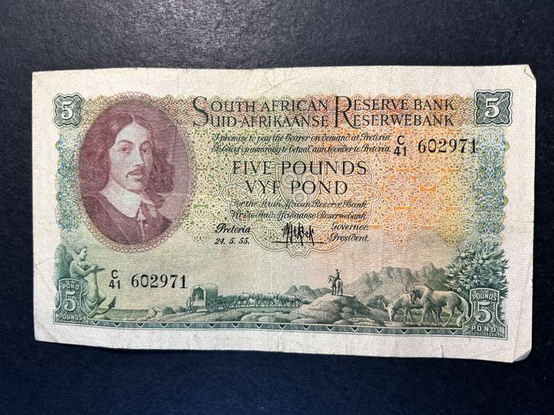 MH de Kock 5 Pound note. 1955