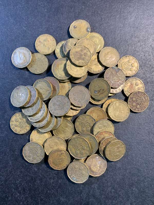 Collection of British 3 pence coins
