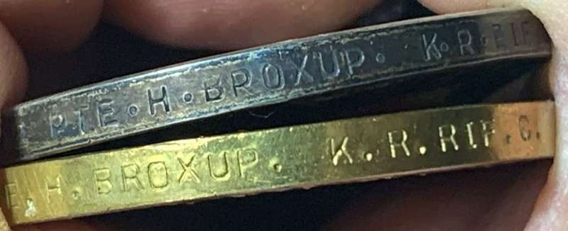 Full Size World War One Pair to:PTE H.Broxup K.R.RIF.C