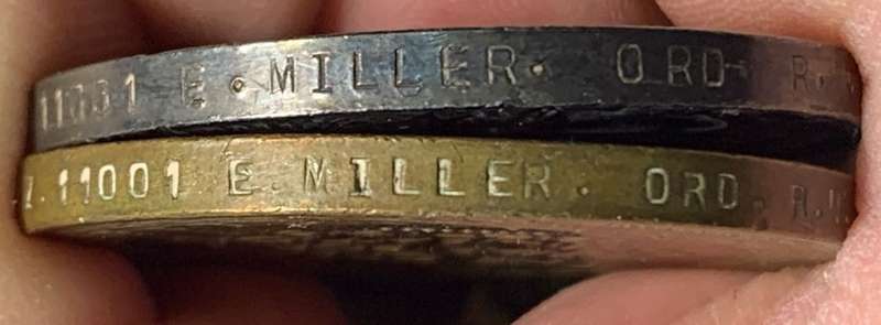 Full Size World War One Pair to:E.Miller ORD R.N.V.R