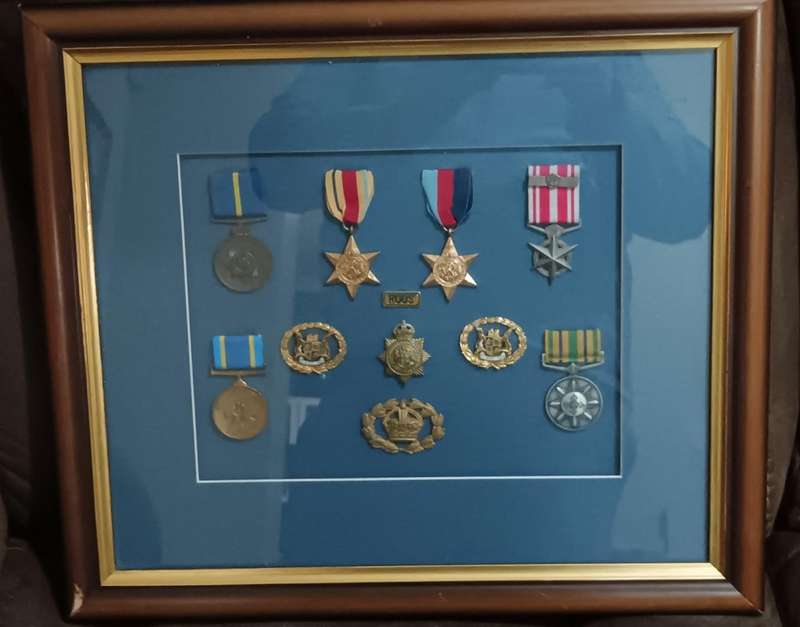 SADF - Collection of WW2 and SA Medals with Badges Framed