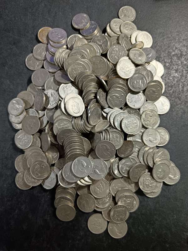 big lot of 5 cent coins