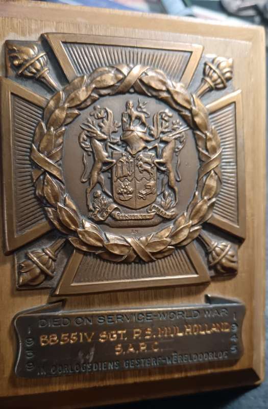 Full Word Two Death Plaque:8855IV SGT P.M. Mulholand S.A.P.C