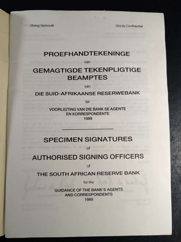A book containing specimen signatures of people at the reserve bank