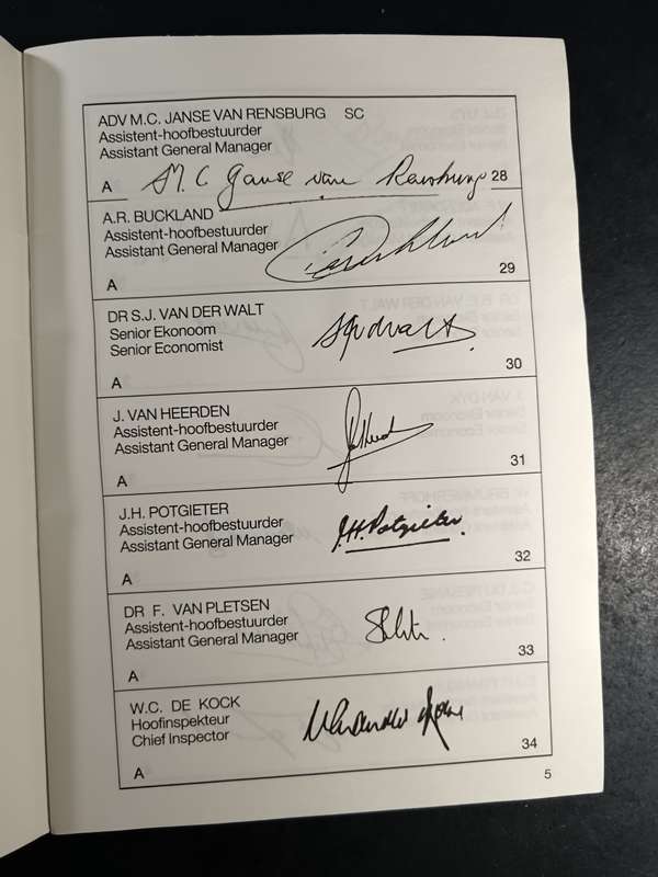 A book containing specimen signatures of people at the reserve bank