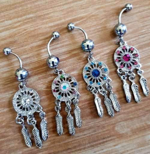 Dream Catcher Bellyring, Gypsy Dreamcatcher Belly Ring, Navel Piercing Diamante Dangle Navel ~ Clear