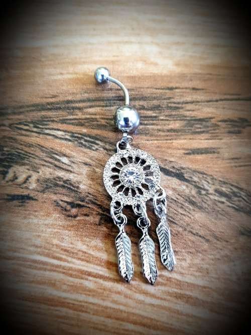 Dream Catcher Bellyring, Gypsy Dreamcatcher Belly Ring, Navel Piercing Diamante Dangle Navel ~ Clear