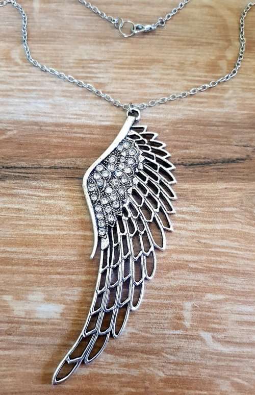 Large Angel Wing Necklace, Side Side Wing Pendant, Clear Diamante Large Wing Jewellery