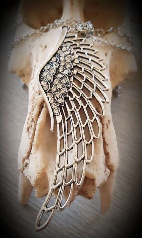 Large Angel Wing Necklace, Side Side Wing Pendant, Clear Diamante Large Wing Jewellery