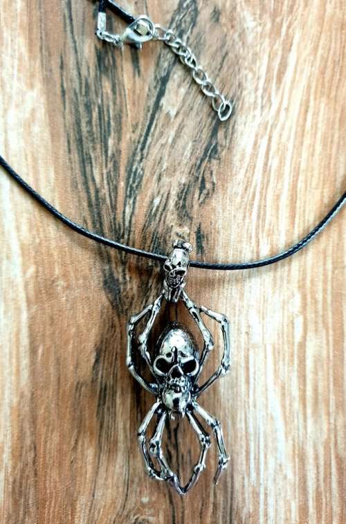 Spider Skull Necklace, Arachnid Skeleton Pendant, Gothic Goth Fashion Style, Evil Accessories