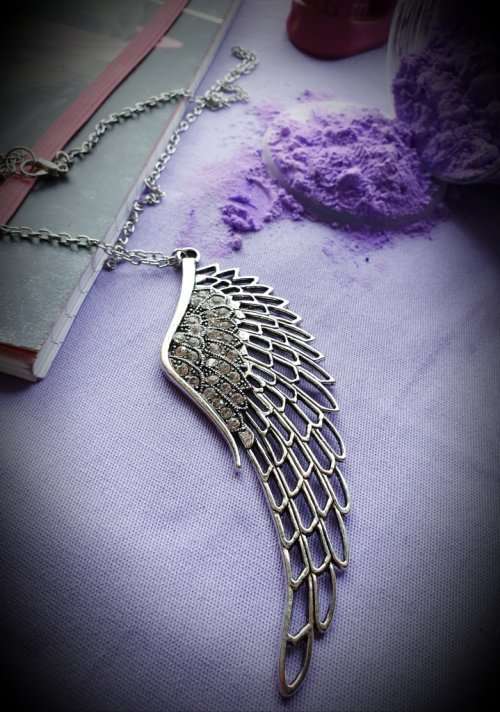 Large Angel Wing Necklace, Side Side Wing Pendant, Clear Diamante Large Wing Jewellery