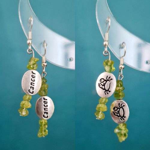 Cancer Star Sign Zodiac Earrings With Peridot