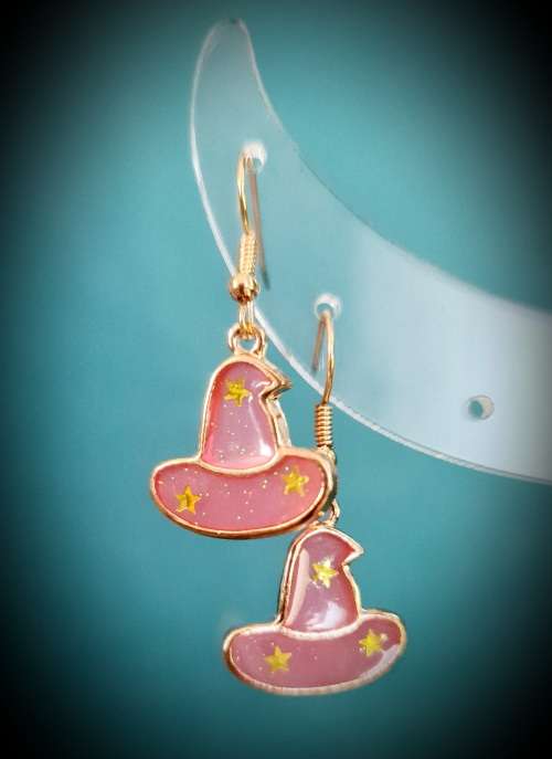 Witchy Hat Pastel Goth Earrings - Pink