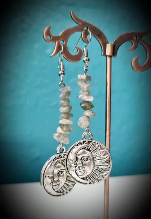 Sun and Moon Face With Labradorite Earrings