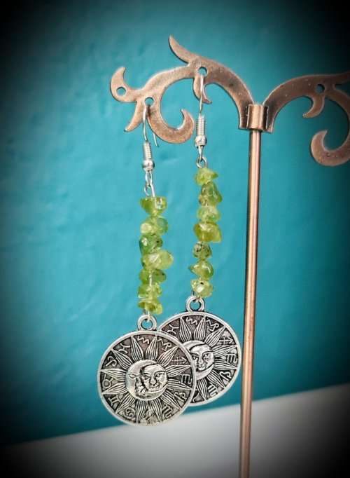 Zodiac Sun and Moon With Peridot Earrings