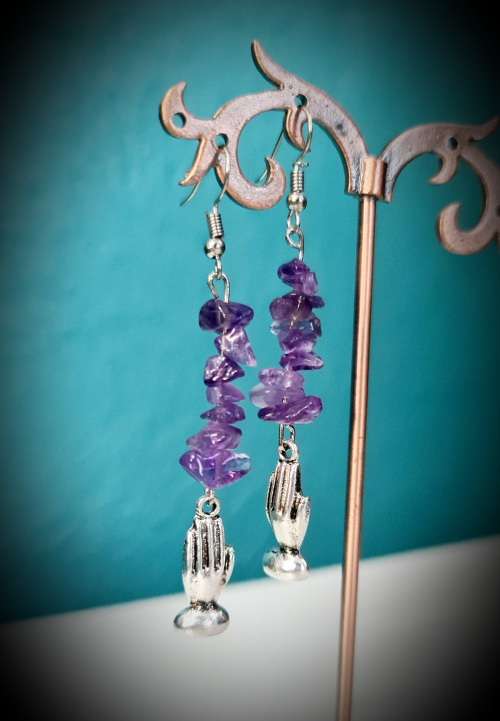 Palmistry Earrings With Amethyst