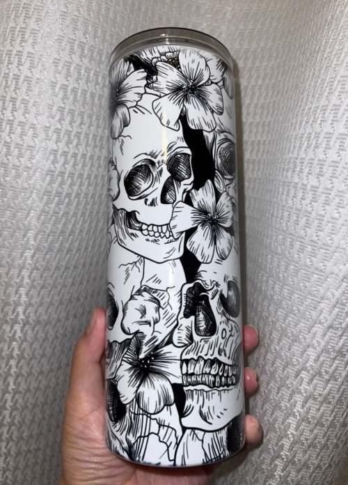 Floral Skulls Black & White Stainless Steel Tumbler With Straw