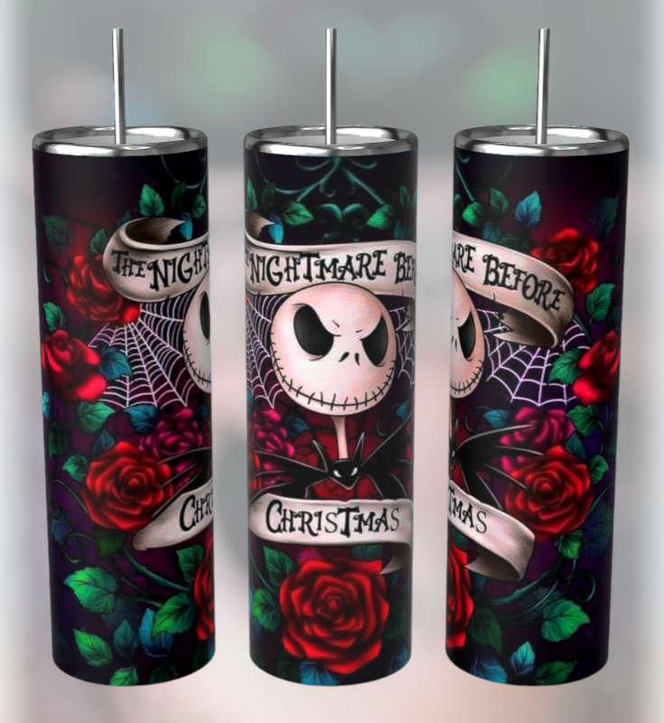 Jack Skellington Nightmare Before Christmas Stainless Steel Tumbler With Straw