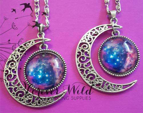 Purple Galaxy & Moon Necklace