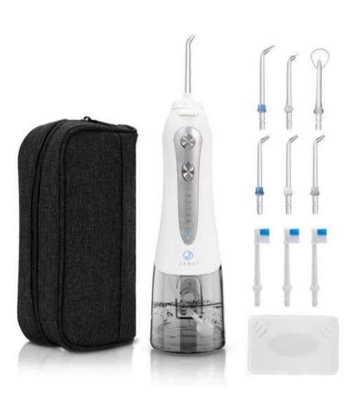 JANQI Elite Water Flosser, Brush+ Nozzle Pack + 300ml Tank - Pearl White