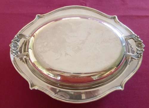 Large decorative silver plated entree dish