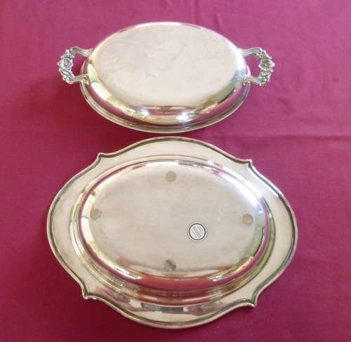 Large decorative silver plated entree dish