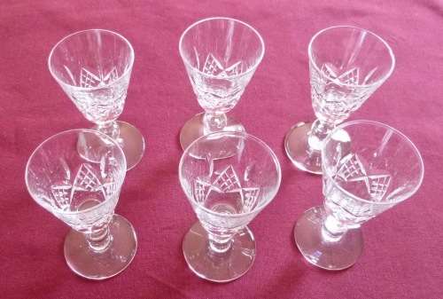 Set of six Stuart crystal liquor glasses